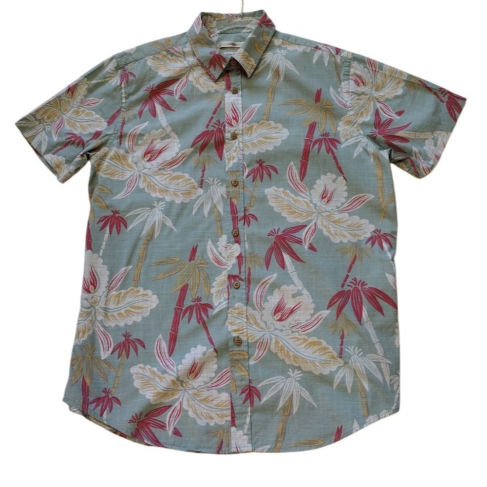 Campia Moda Button Up Shirt Men's L Multi‎ Hawaiian Floral Short Sleeve Slim Fit